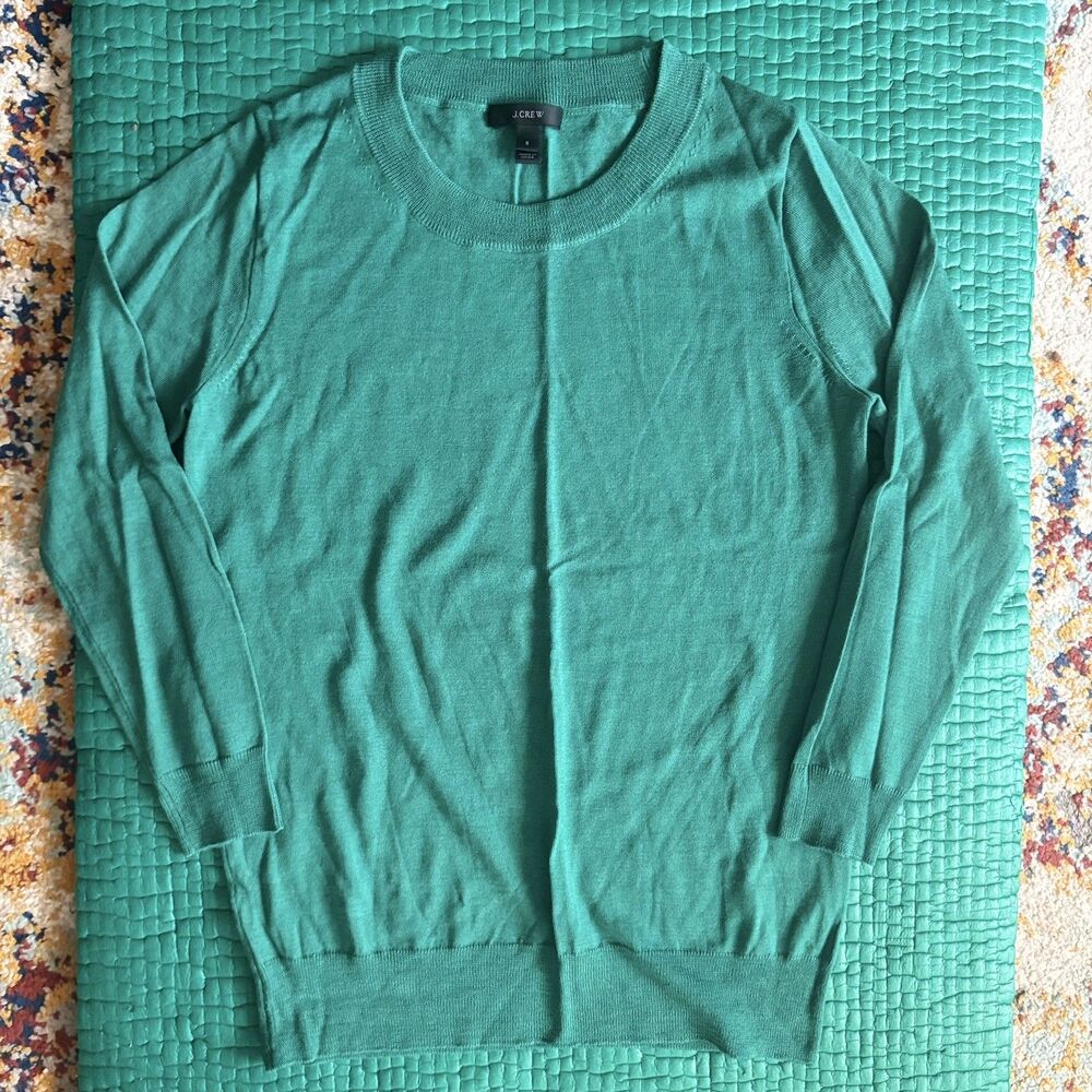 NEW J.CREW Women’s S Green Knit 100% Merino Wool Pullover Sweater Crew Neck NWOT